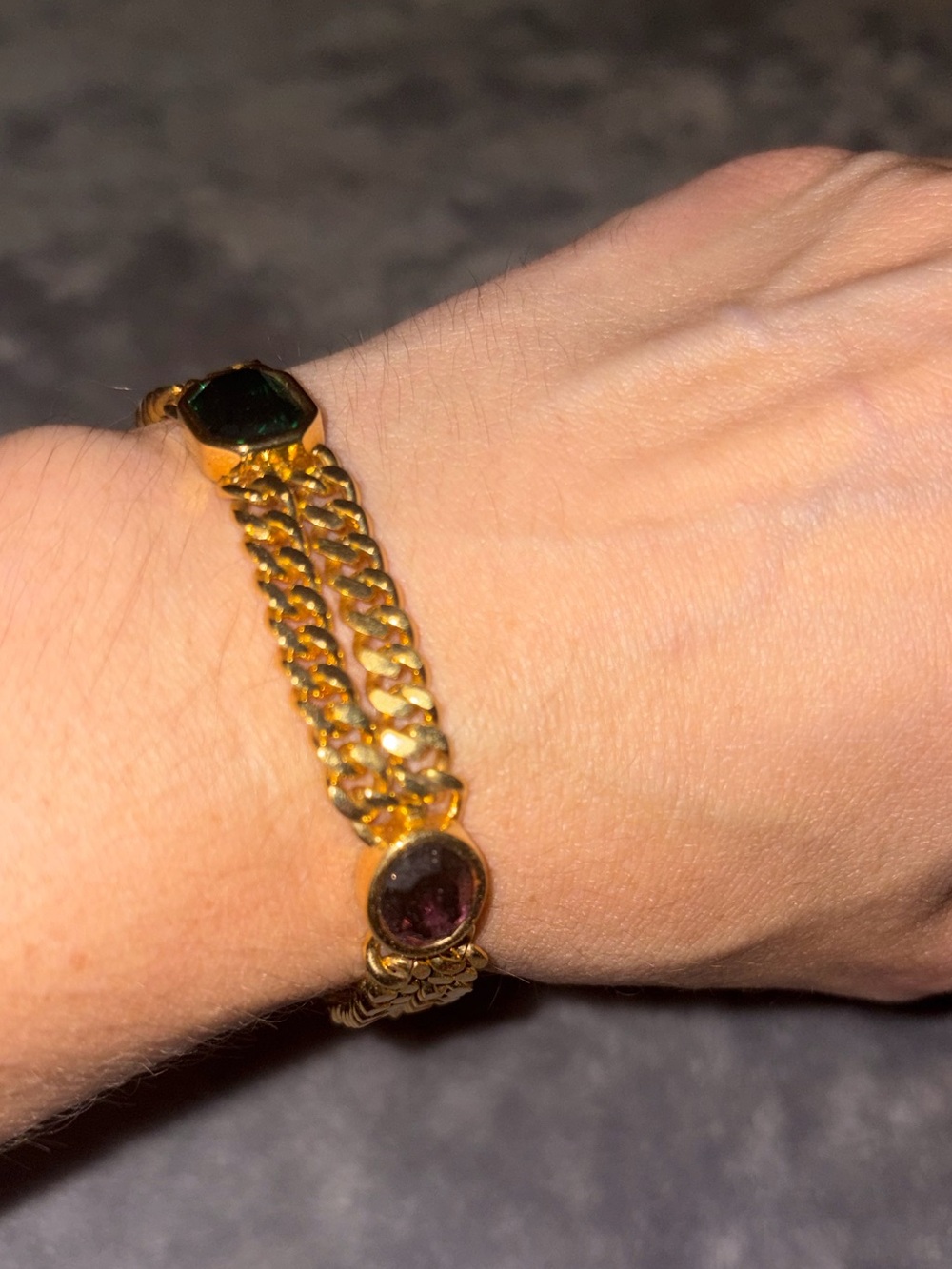 Vintage Swarovski Swan Signed Multicolor Crystal Gold Bracelet